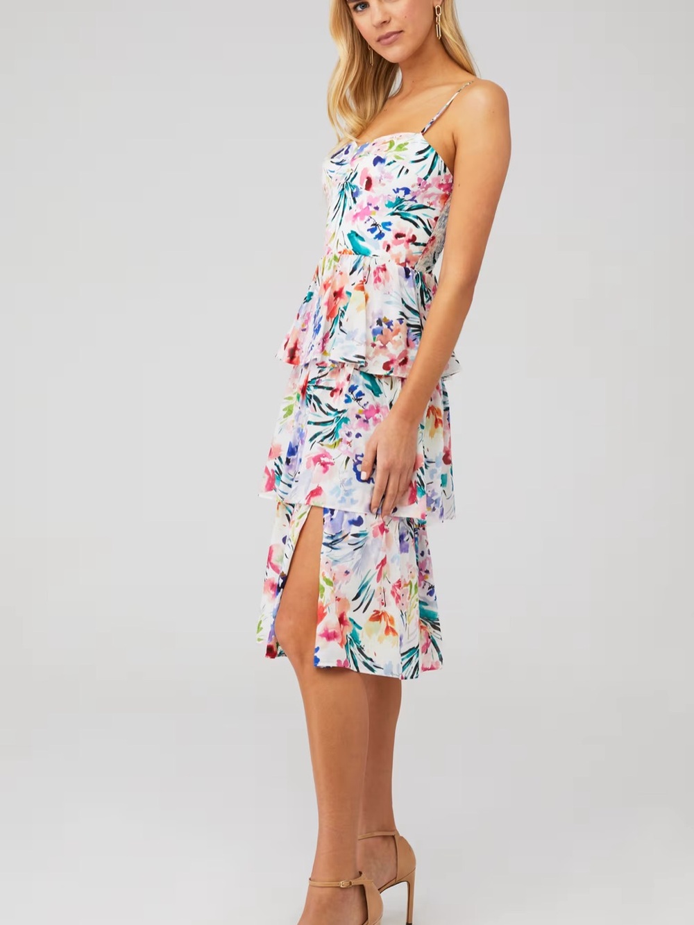 Amanda Uprichard Rosalia Sundress Tiered Ruffles Slit Medium Naples Floral $260 - Picture 2 of 9